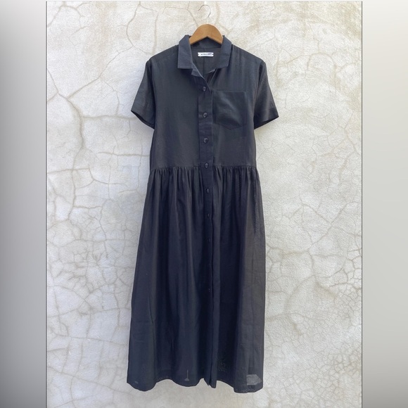 Nymane Stockholm Dress Black silk cotton button sheer short sleeve - Picture 2 of 12